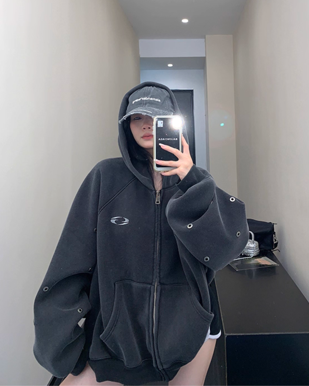 Hollow Out Zip Up Hoodie YLS0988