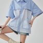 Blue Striped Patchwork Short-Sleeve Shirt FER0183