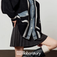 Denim Shirt Docking Knit Cardigan / Pleated Skirt LLA0647