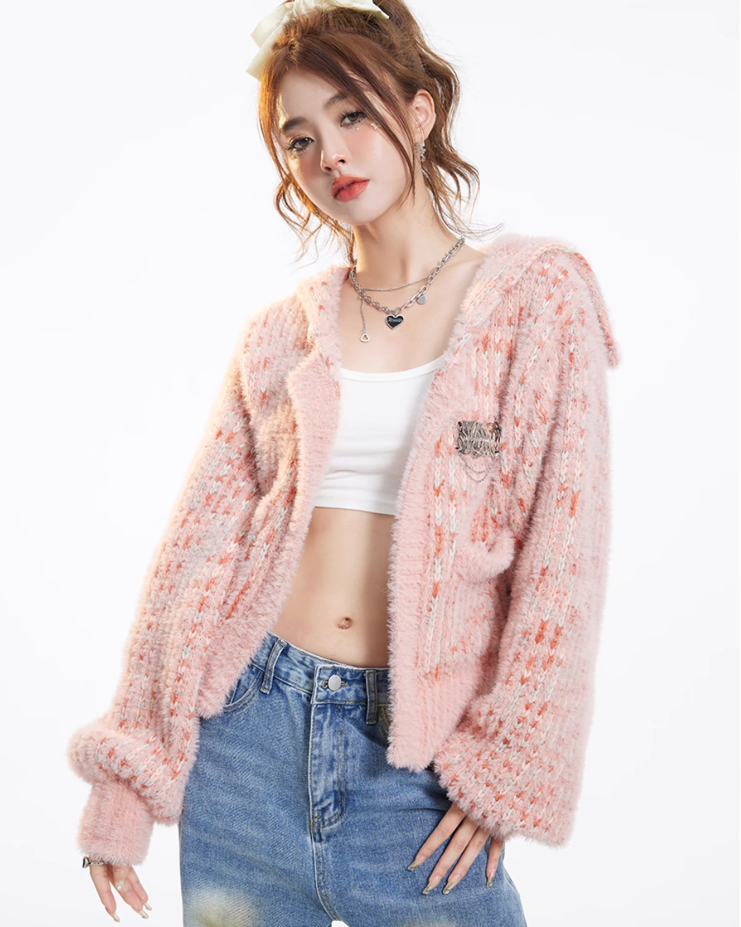 Loose Pink Knit Cardigan AFD0004