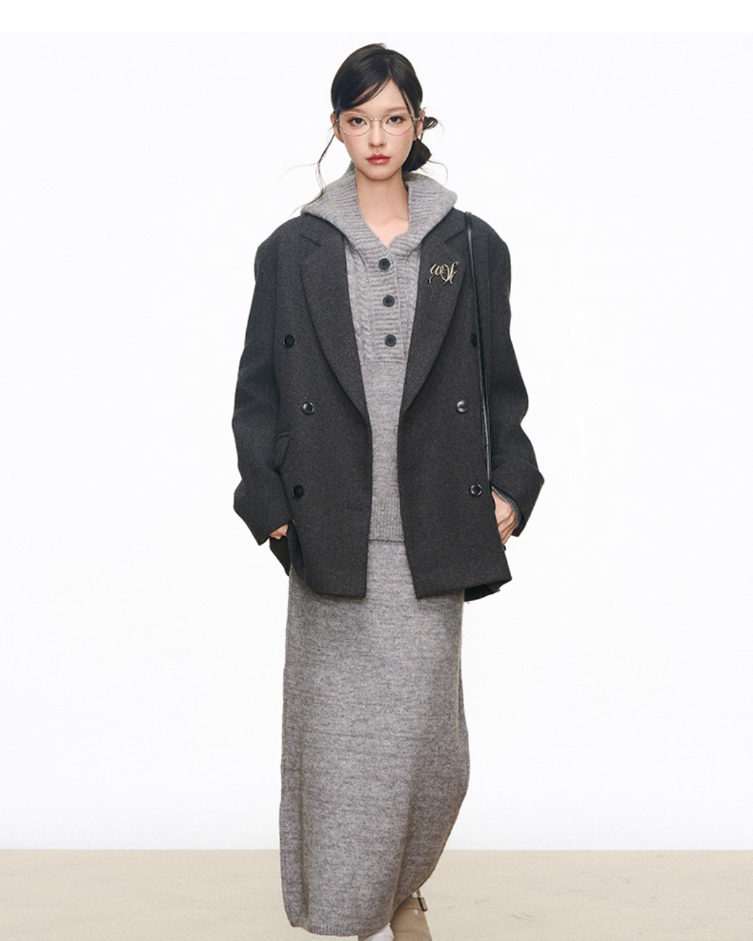 Tailored Jacket / Half-Button Long Sleeve Top / Knit Skirt WEO0062
