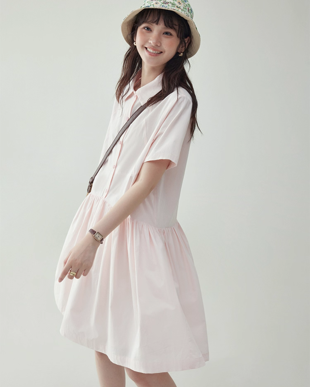 Relaxed Gathered Waist Cotton Dress AMU0027