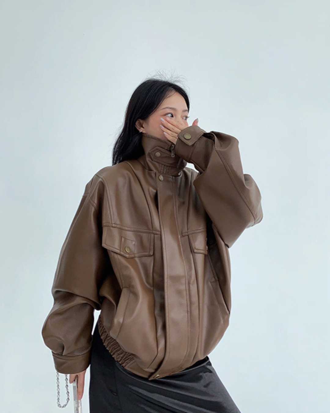 Stand Collar Fake Leather Blouson YLS0909