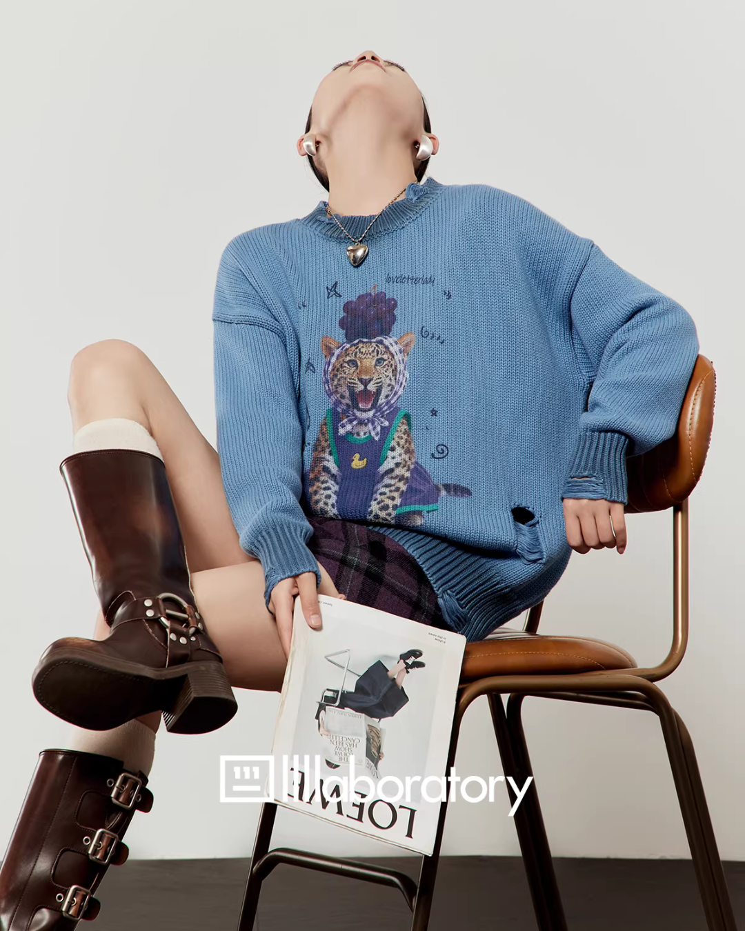 Cute Tiger Print Knit / Plaid Mini Skirt LLA0636