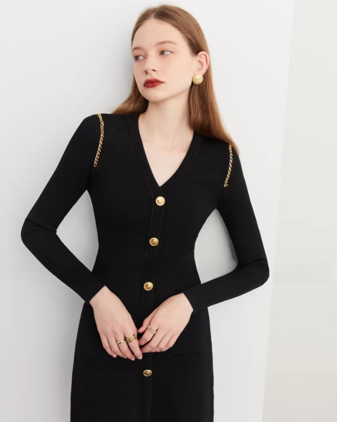 Elegant Black Knit Dress DPY0082