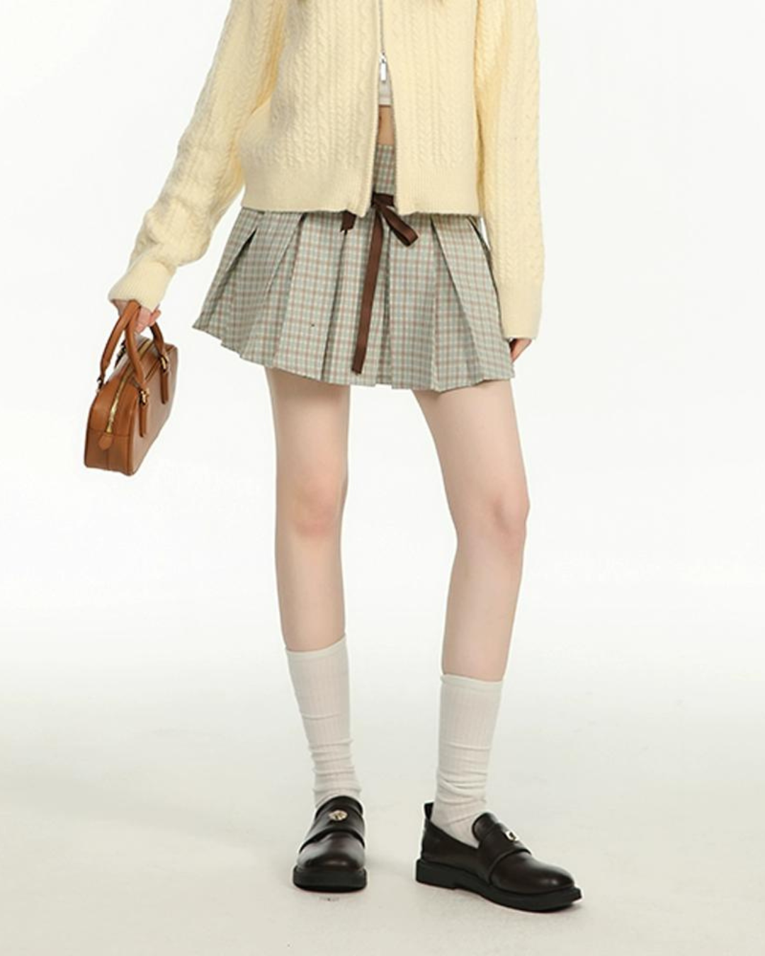 Double Zip Knit Tops / Plaid Mini Skirt CYN0126