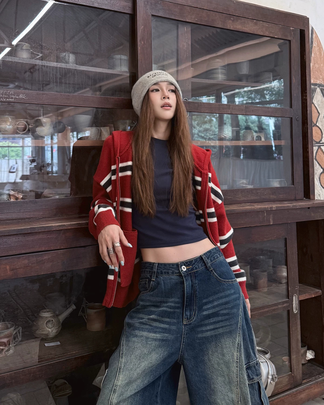 Striped Knit Hoodie WWP0004