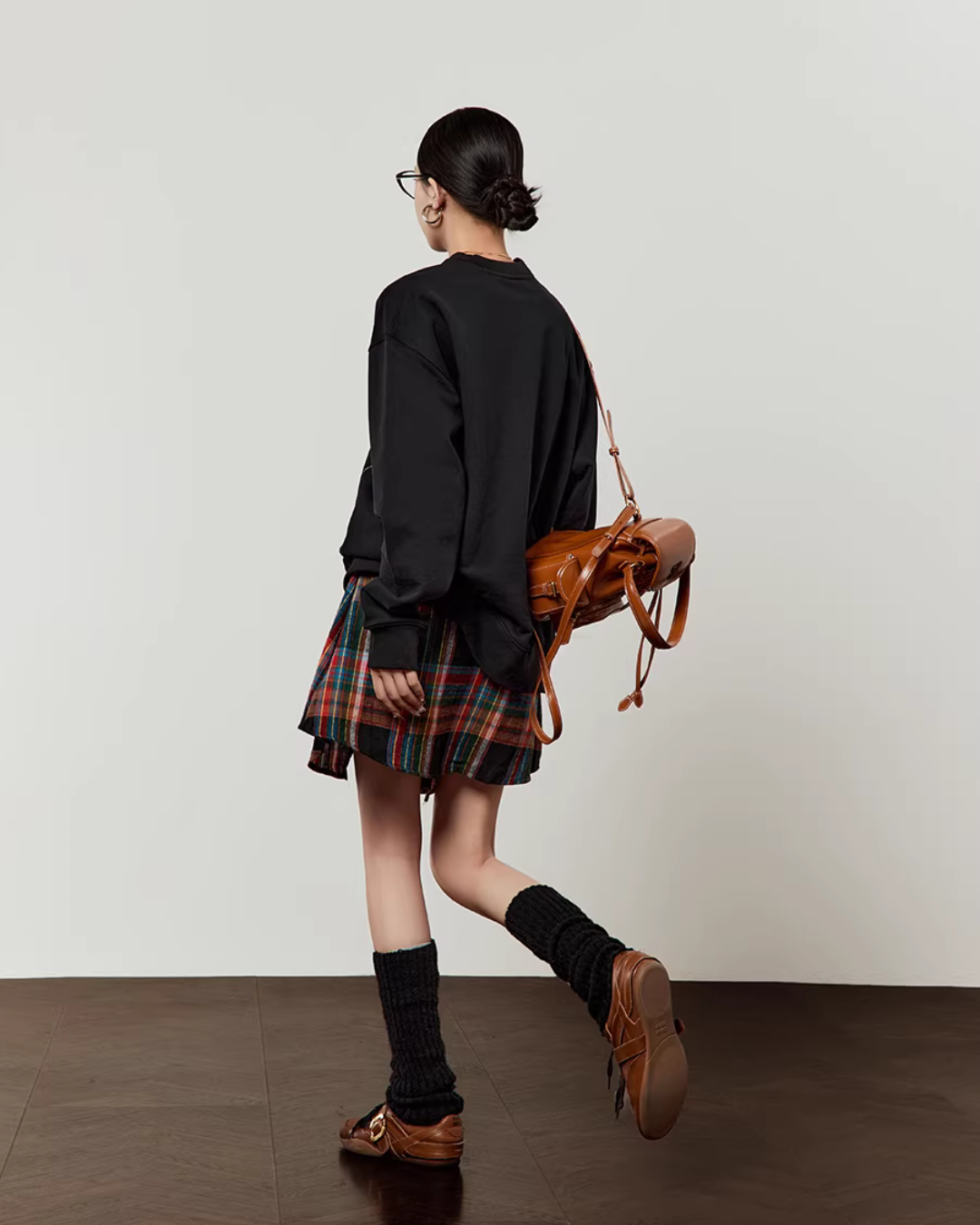 Chocolate Print Sweatshirt / Checkered Skirt LLA0641