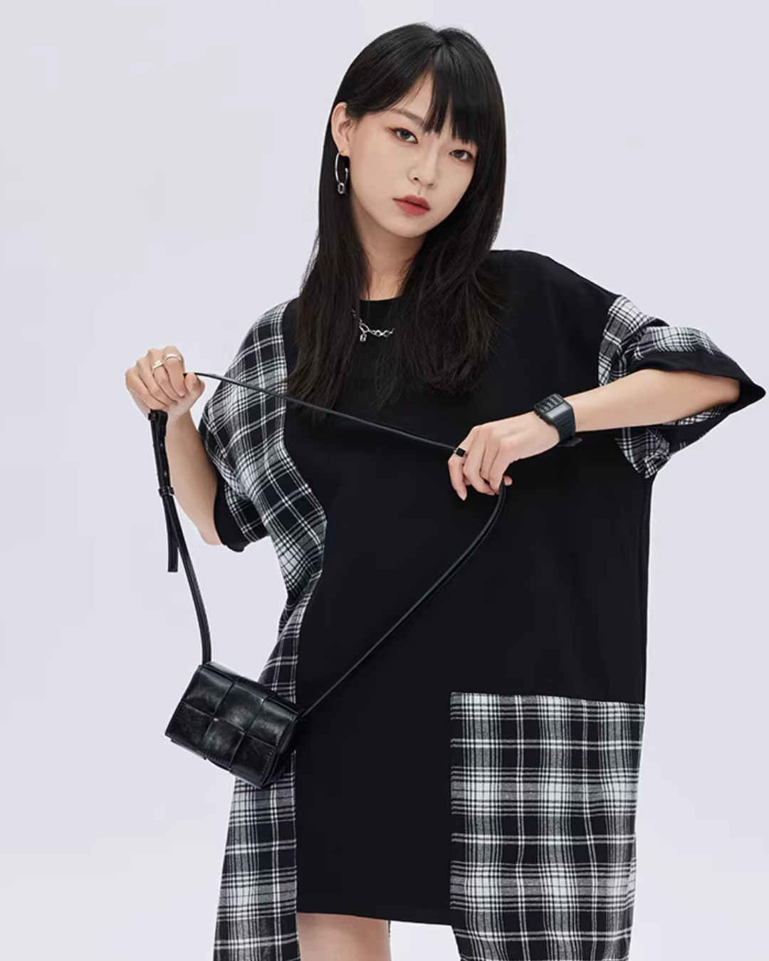 Irregular Patchwork Checkered Dress SHN0038