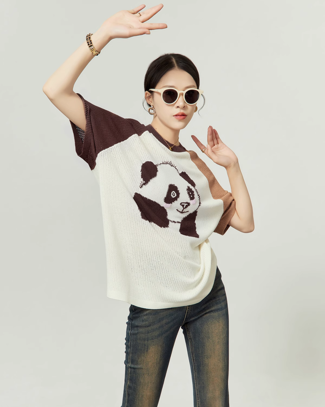 Panda Raglan Summer Knit / Denim Flare Pants LLA0211