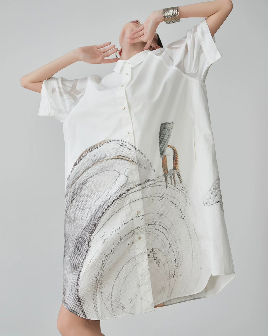 Hand-Drawn Art Print Shirt Dress FER0179