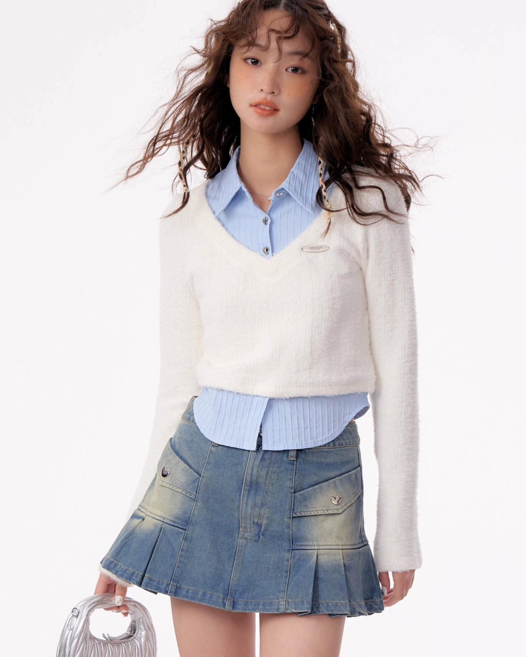 Shirt Layered V-Neck Knit ZZF0289