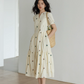 Apricot Flower Embroidery Tiered Long Dress VAS0022
