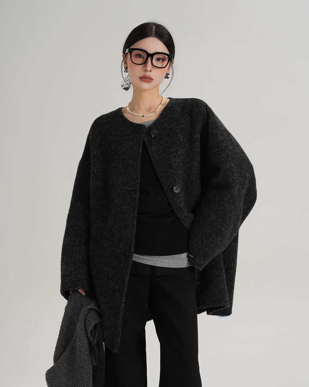Hood Scarf Mid Length Wool Coat SRS0358