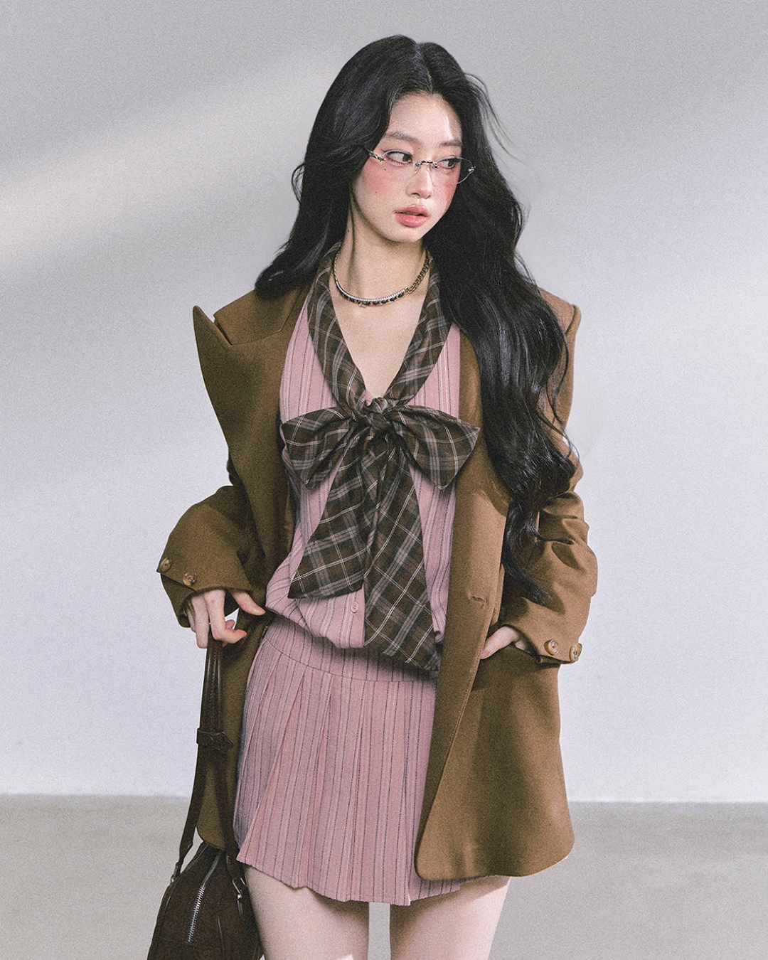 French Stripe Long-Sleeve Shirt Dress LAS0038