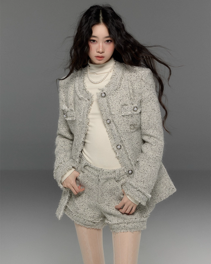 Tweed No-Collar Coat / Shorts / Knee Length Skirt TRK0006
