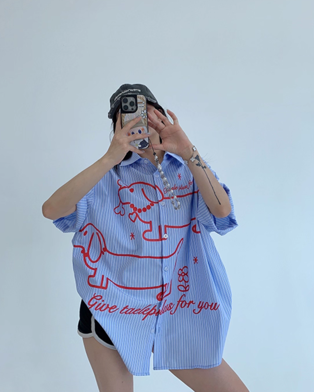 Dog Print Striped Shirt YLS0893