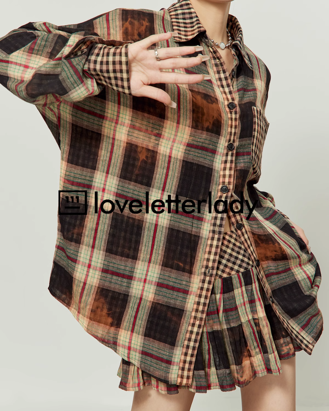 Orange Plaid Oversize Shirt / Skirt LLA0283