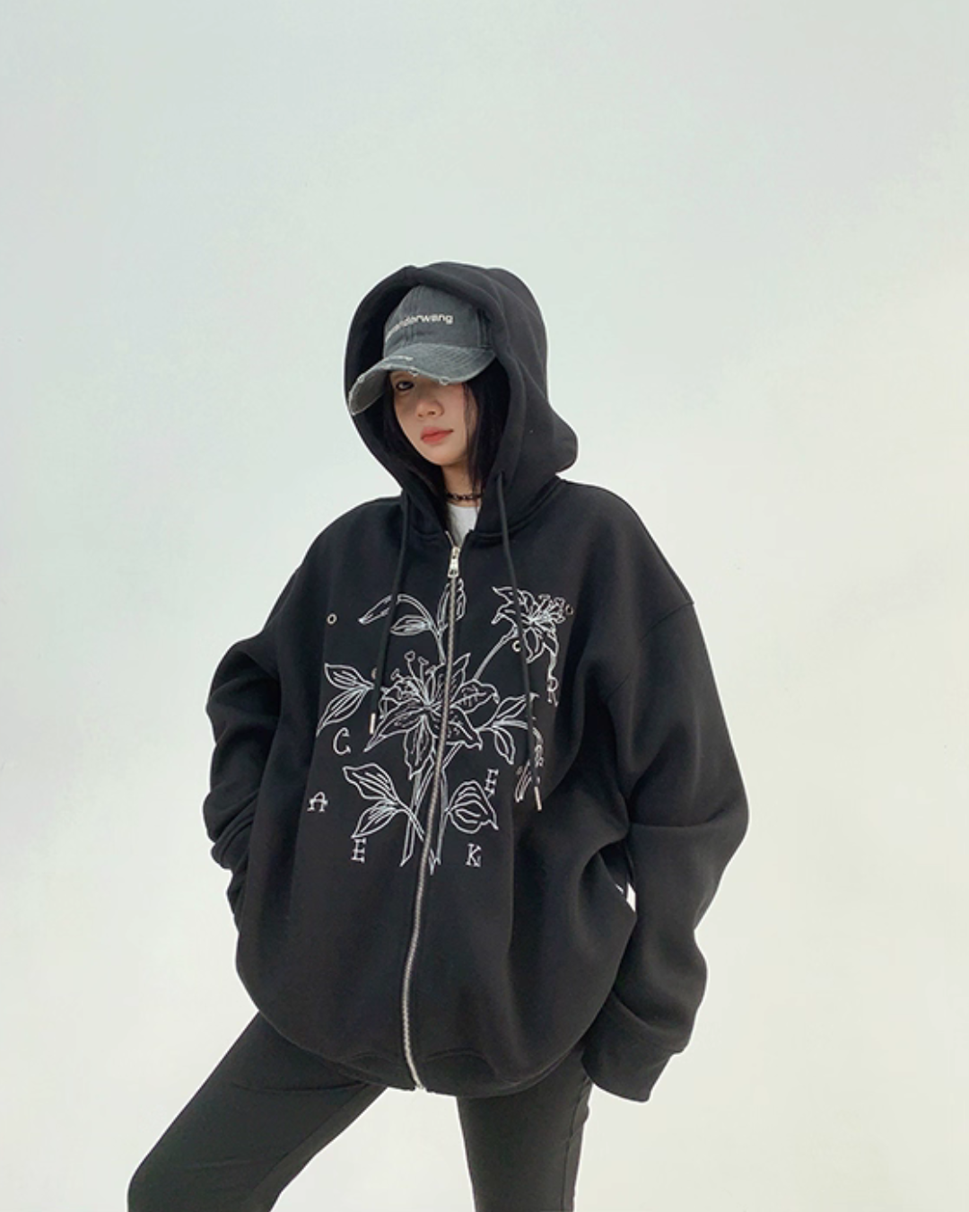 Floral Embroidery Hood Jacket YLS0934