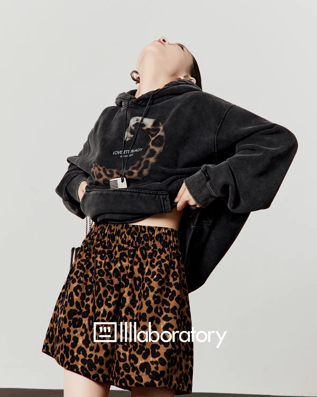 Leopard Tail Print Hoodie / Leopard Mini Skirt LLA0591