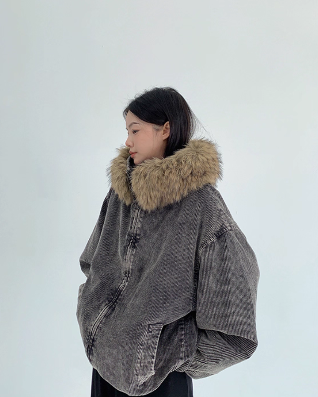 Fur Corduroy Double-Zip Jacket YLS0993