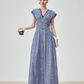 Gingham Check Shirring Long Dress FER0249
