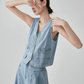 Denim V-neck Vest / Denim Wide Relaxed Pants FER0269