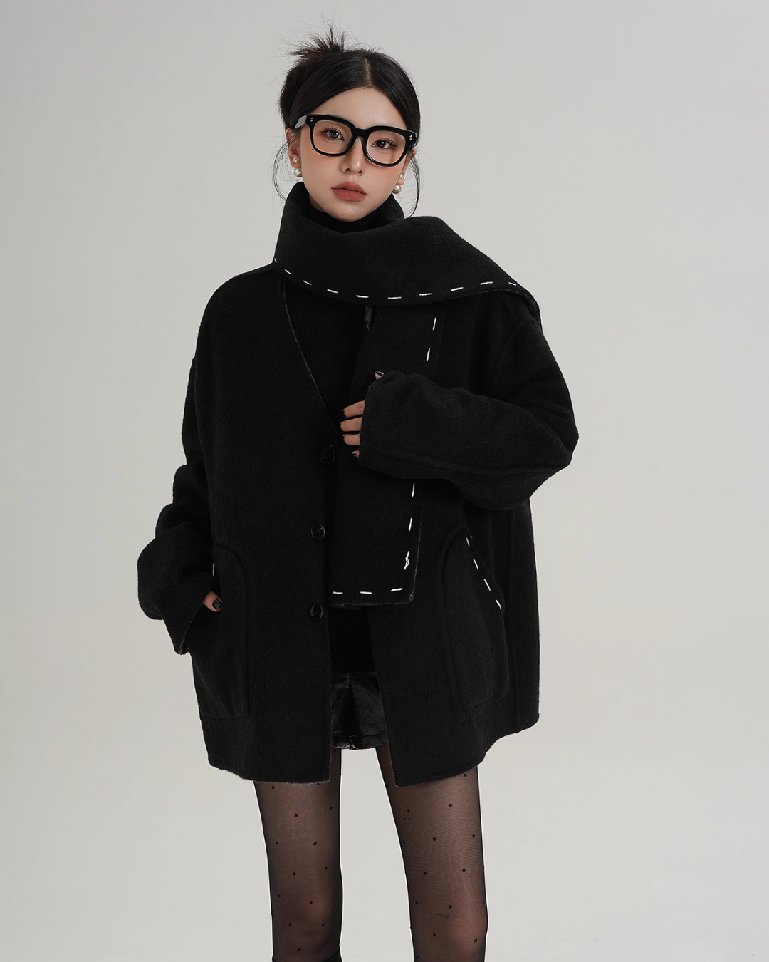 Scarf Mid-Length Wool Coat SRS0383