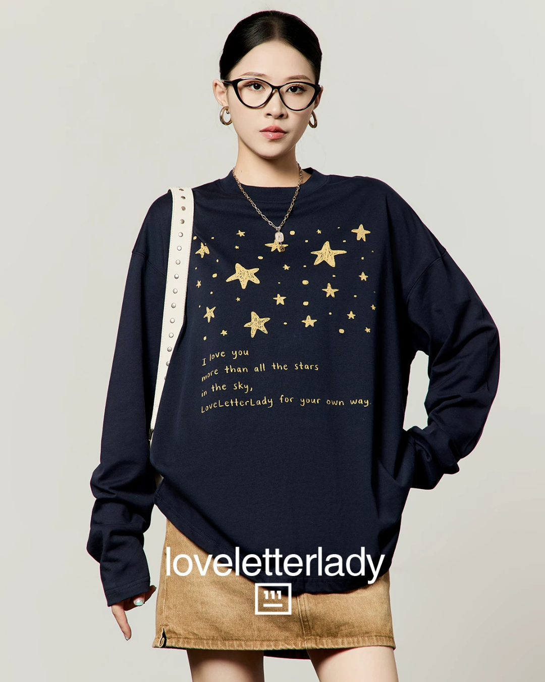 Star Print Cotton T-Shirt / Denim Mini Skirt LLA0661