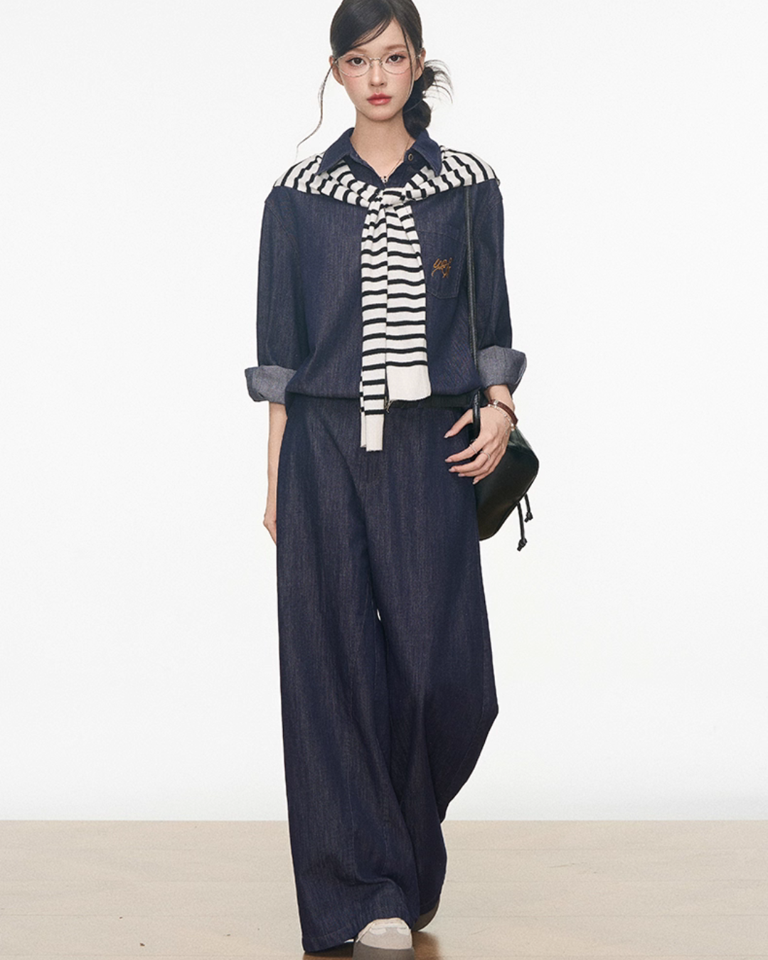 Denim Shirt / Wide Denim Pants / Shoulder-Carry Top WEO0072
