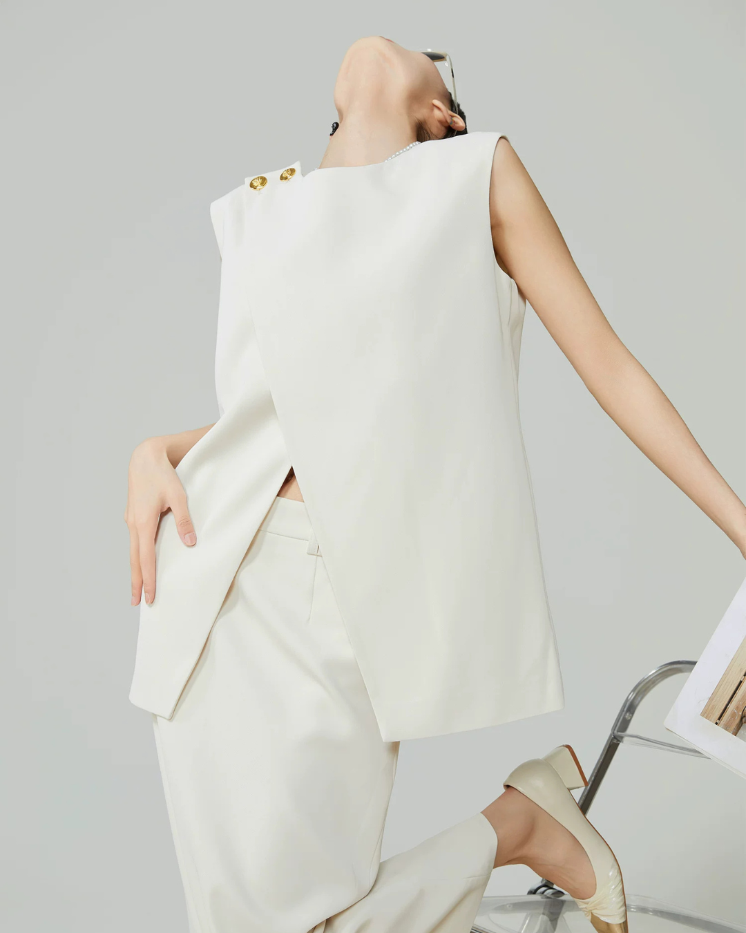 Front Layered Vest / Straight Long Skirt FER0271