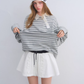 Button Lace Collar Striped Top ASG0085