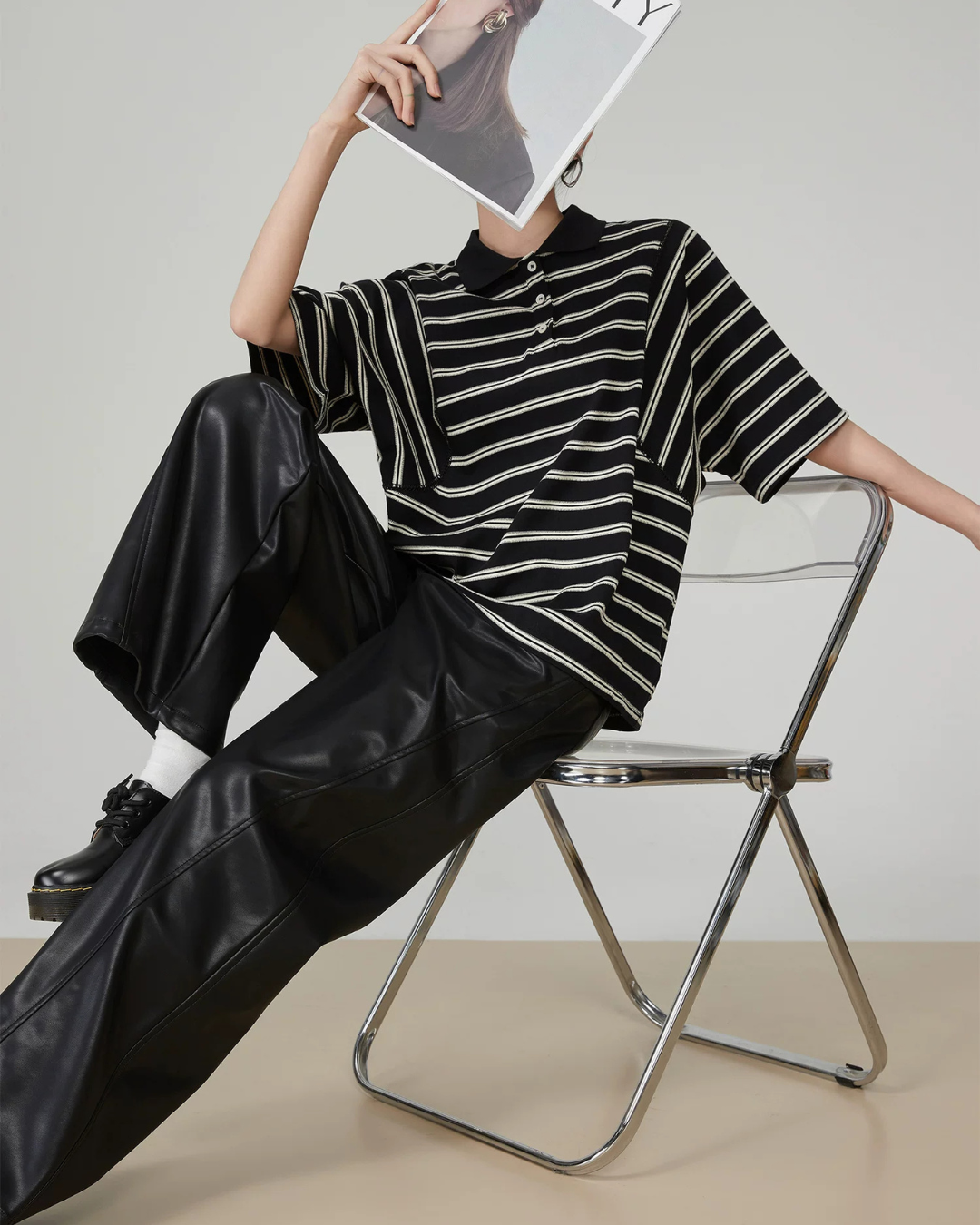 Striped Oversized Polo Shirt FER0244