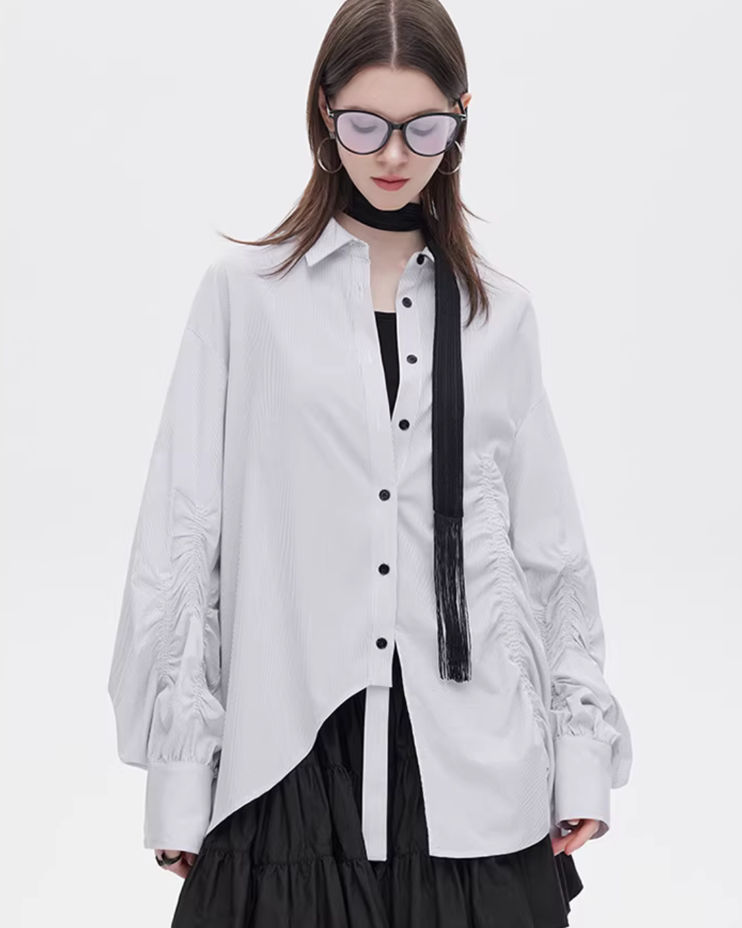 Bamboo Irregular Long-Sleeve Shirt SHN0021