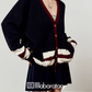 V-Neck Knit Cardigan/A-Line Mini Skirt LLA0579