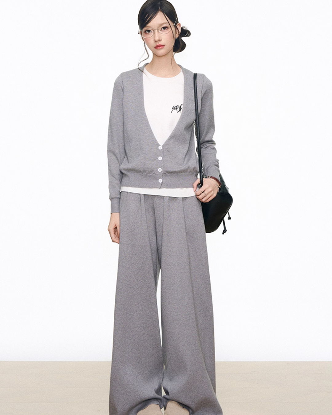 Two Piece Long Sleeve Top / Knit Wide Pants WEO0068