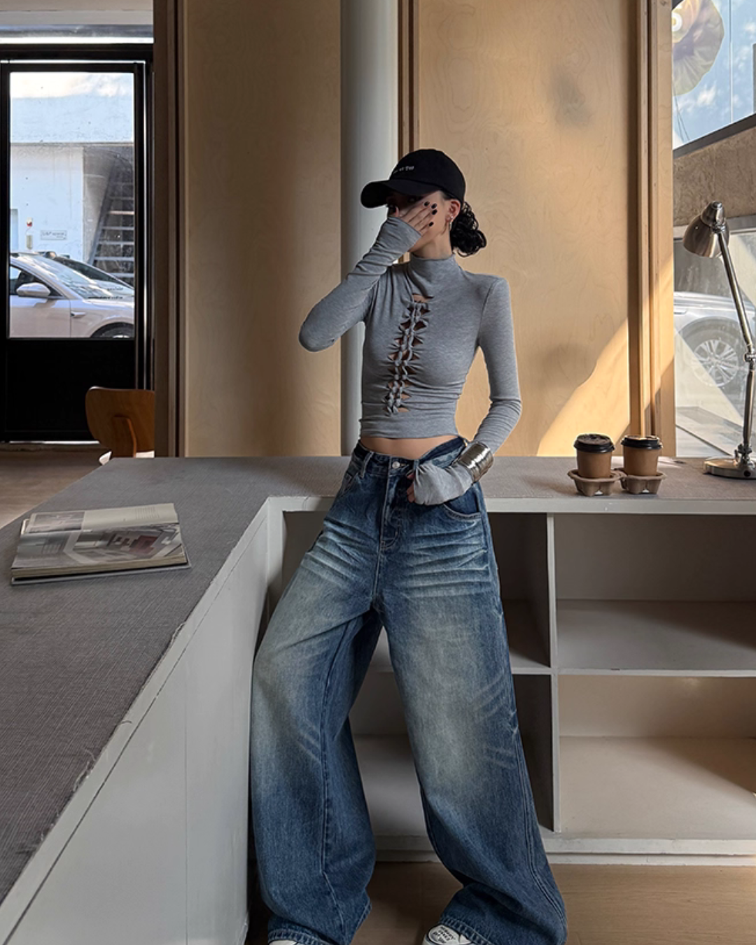 High Neck Ripped Design T-Shirt  ZRS0085