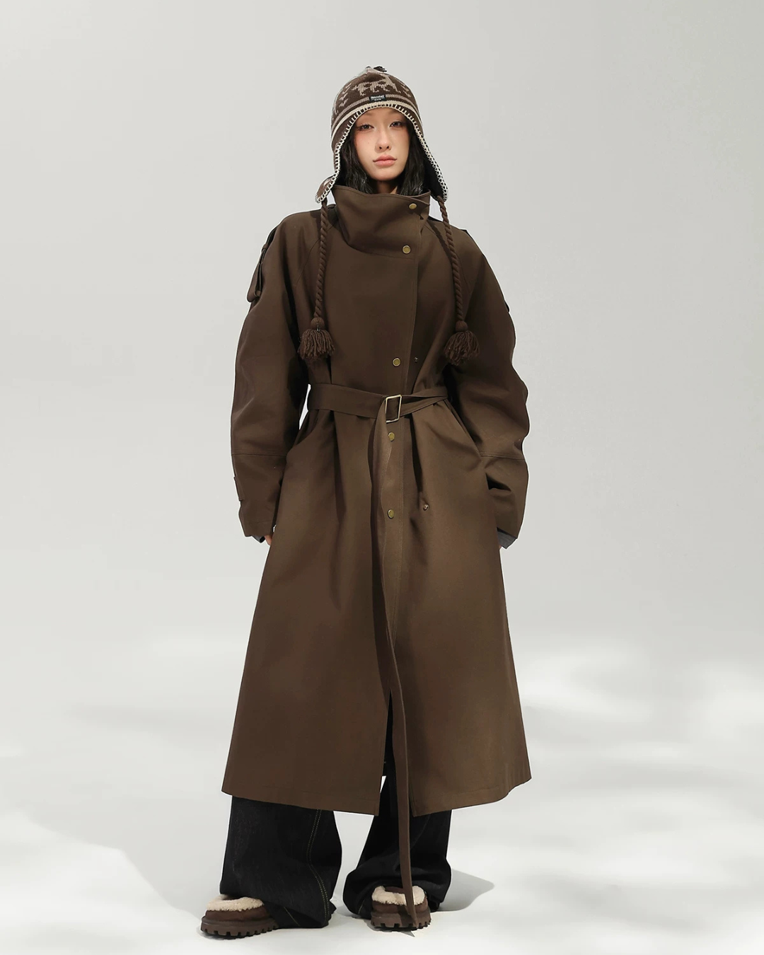Oversized Stand Collar Long Trench Coat ACS0381