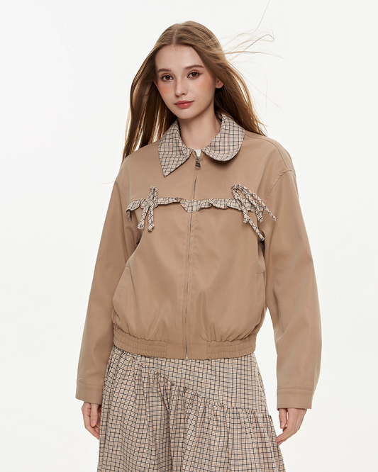 Retro Check Patchwork Jacket / A-Line Skirt MDB0011