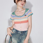 Colorful Border Knit Short Sleeve Cardigan ZZF0214