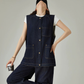 Collarless Denim Vest / Denim Wide Pants FER0144