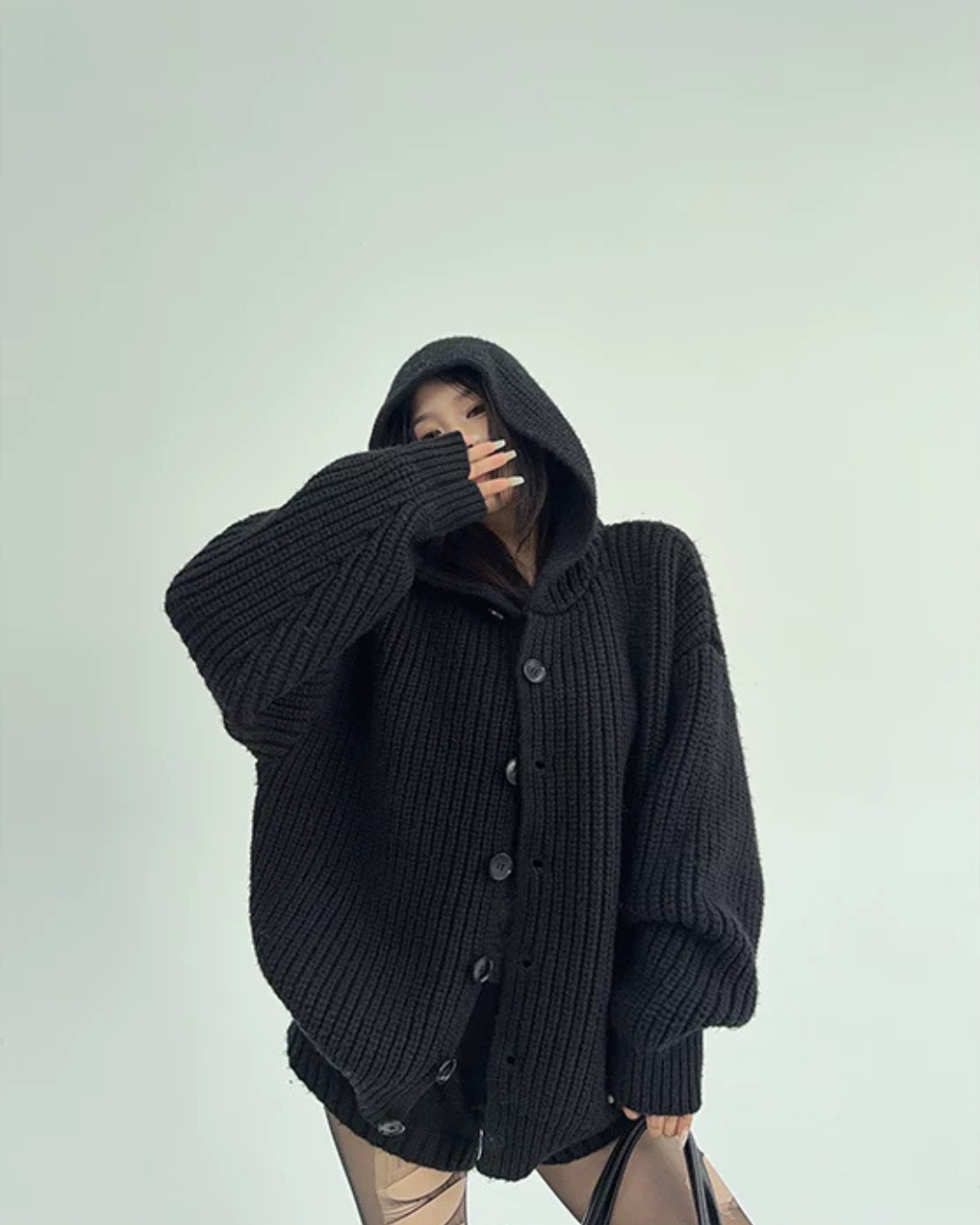 Oversized Hooded Knit Cardigan YLS1059