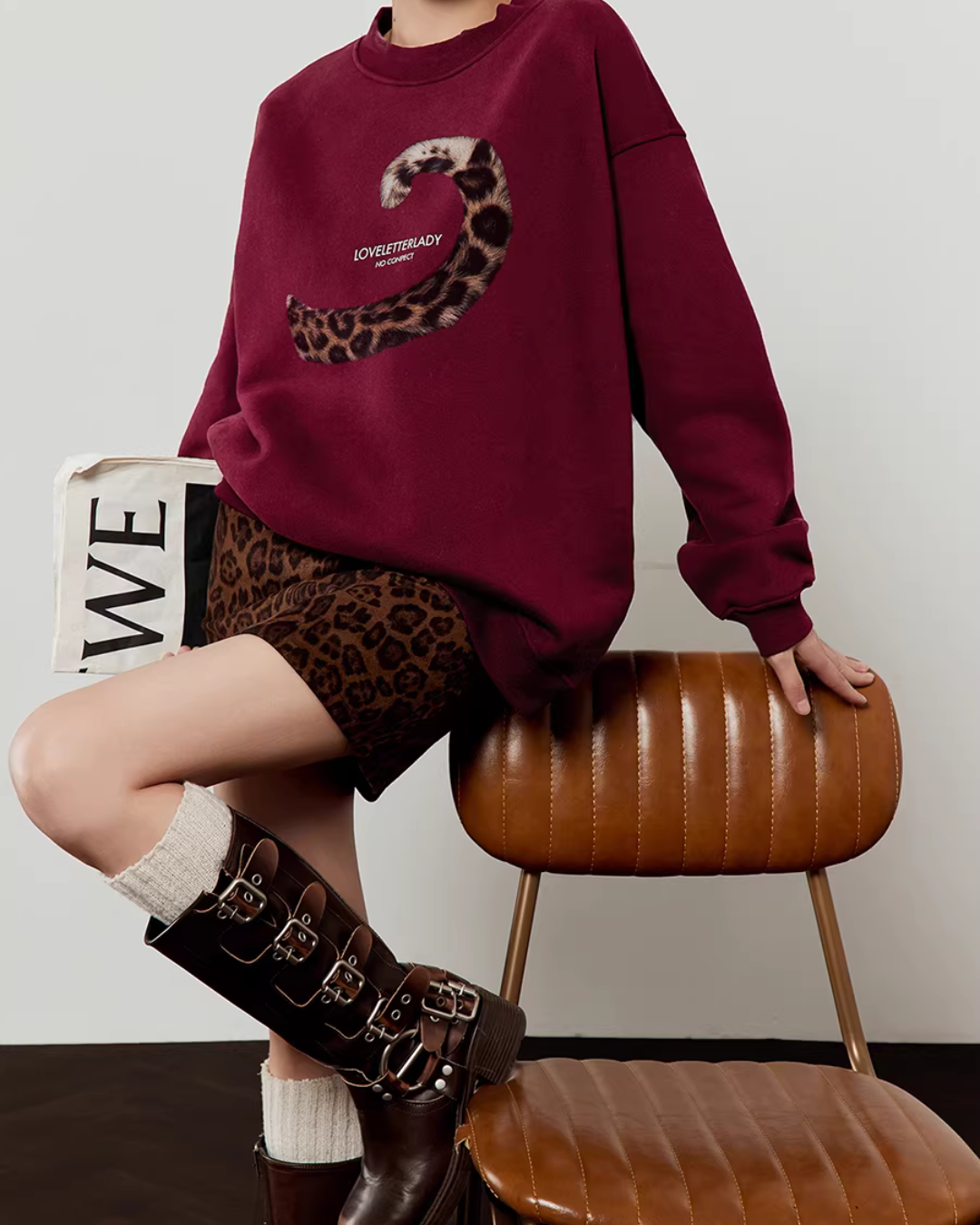 Tiger Tail Sweatshirt / Leopard Mini Skirt LLA0635