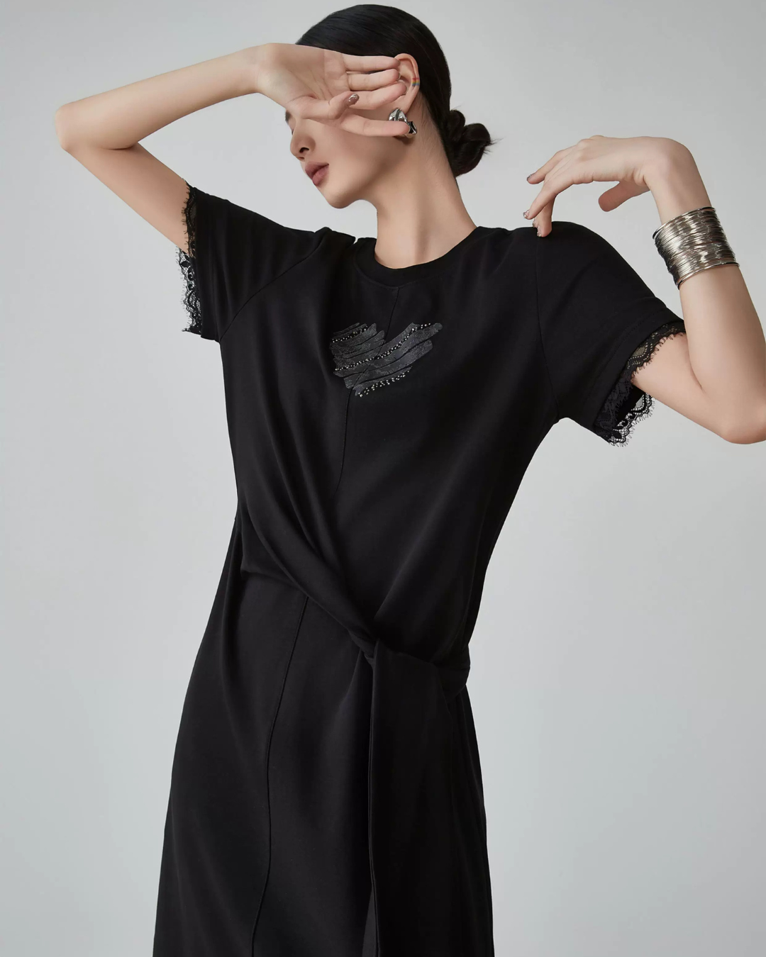 Heart Bijou Sleeve Lace Long Dress FER0162