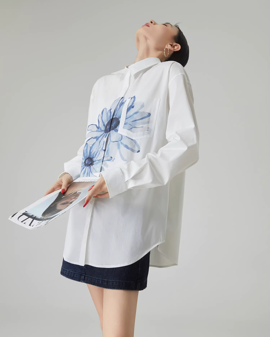 Flower Print Long-Sleeve Shirt FER0078