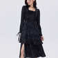 Marble Mid-Length Black Dress SHN0051