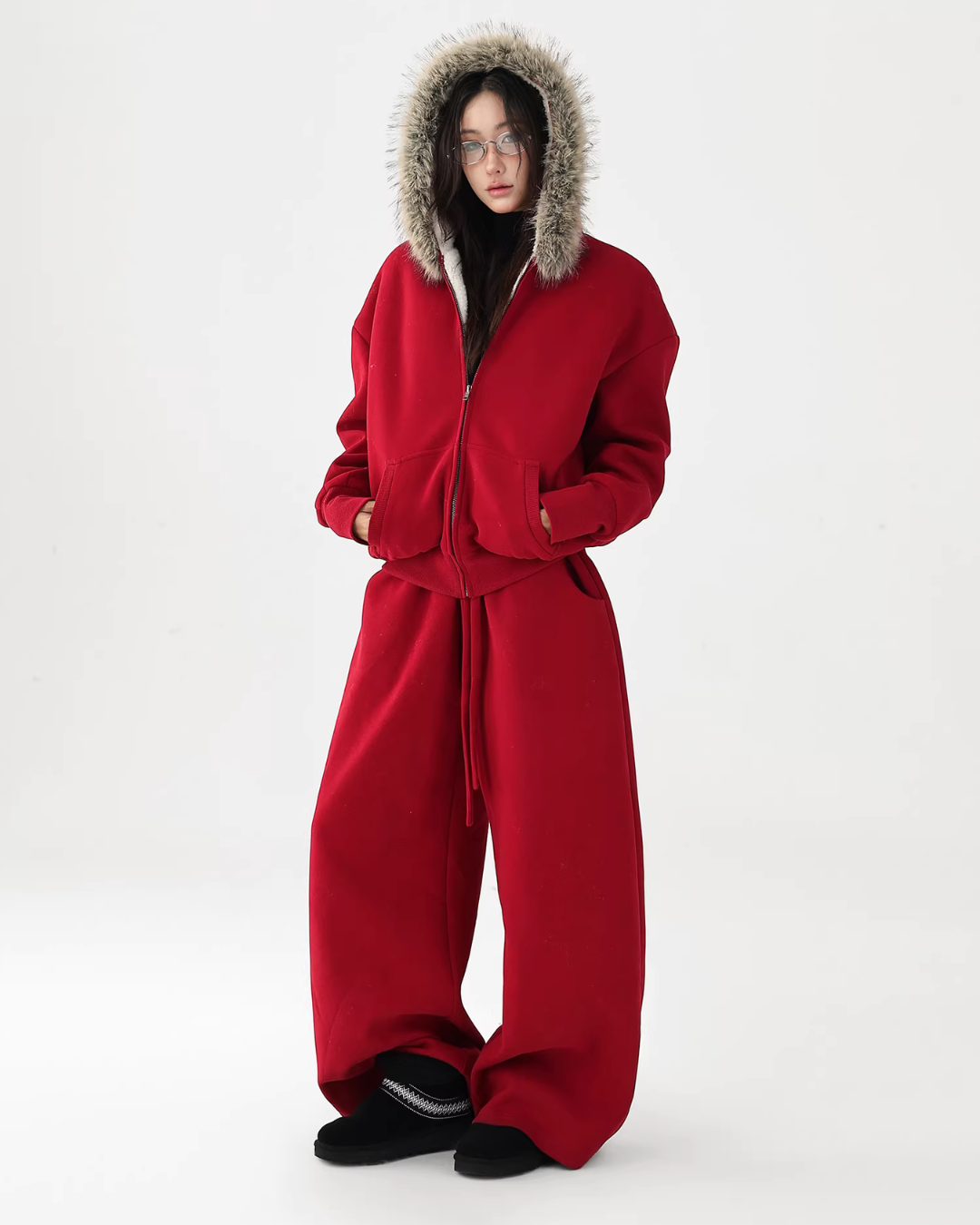 Fur Collar Fleece Hoodie/Casual Pants ACS0349