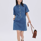 Polo Collar Denim Shirt Dress SHN0035