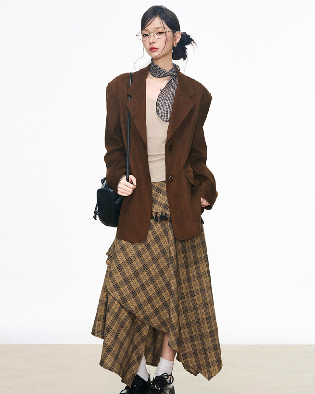 Retro Vintage Jacket / Tight Long Sleeve Top / Paid Asymmetric Skirt WEO0060