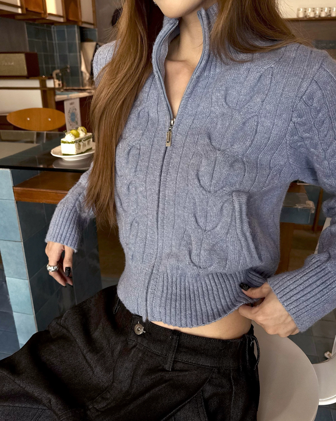 Stand Neck Cable Knit Jacket WWP0021
